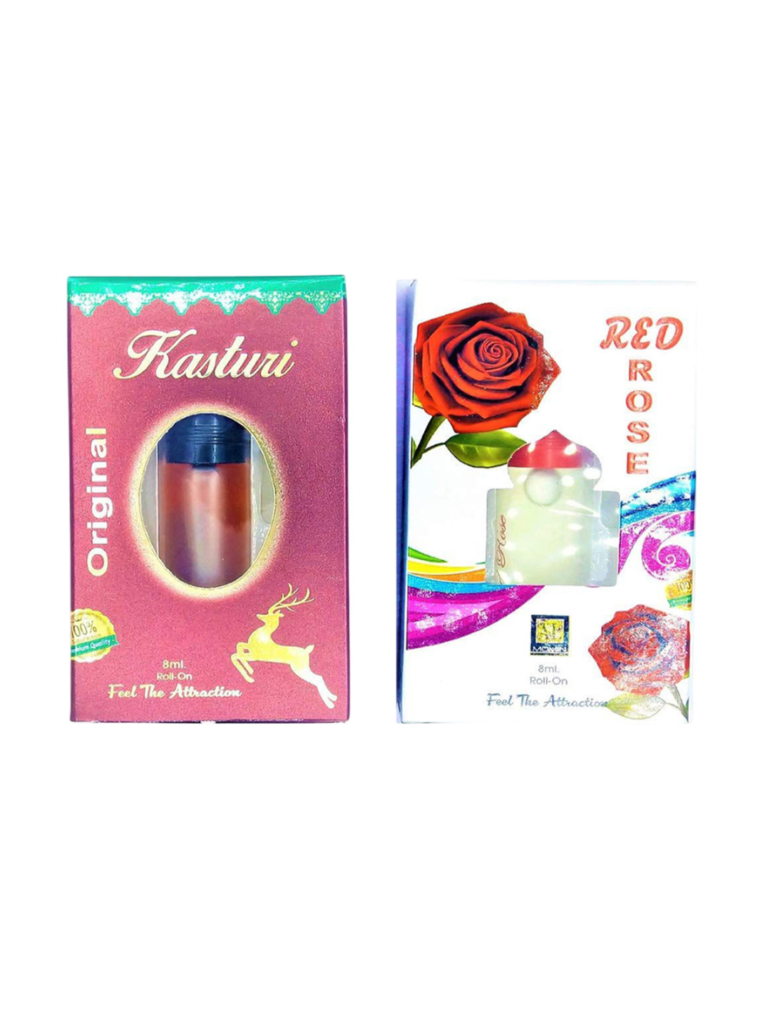 RAVIOUR LIFESTYLE Set Of 2 Red Rose Real & Kastoori Alcohol Free Roll On Attar - 8 ml Each