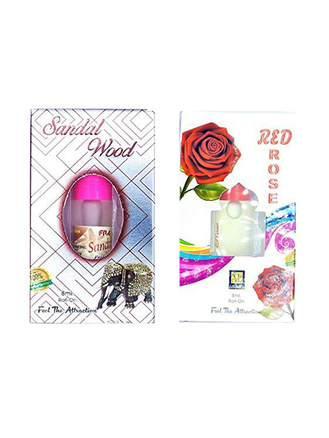 RAVIOUR LIFESTYLE Set Of 2 Sandalwood & Red Rose Non Alcoholic Roll On Attar - 8 ml Each