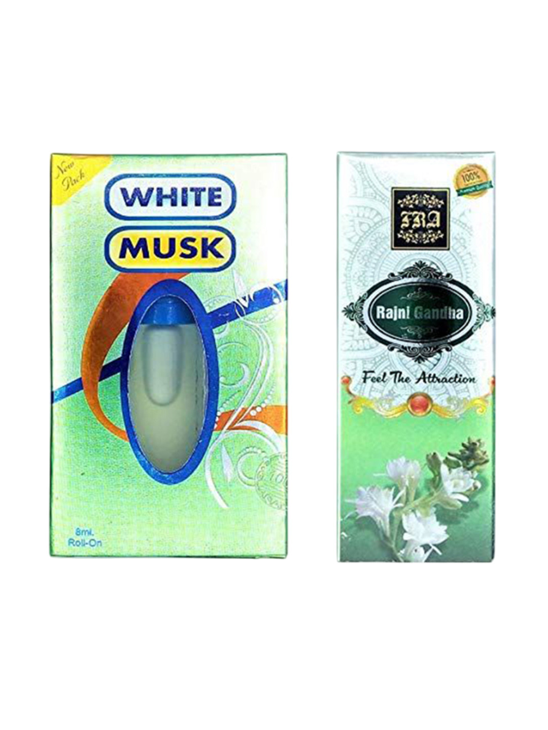 RAVIOUR LIFESTYLE Set Of 2 White Musk & Rajni Gandha Roll On Attar - 8 ml Each