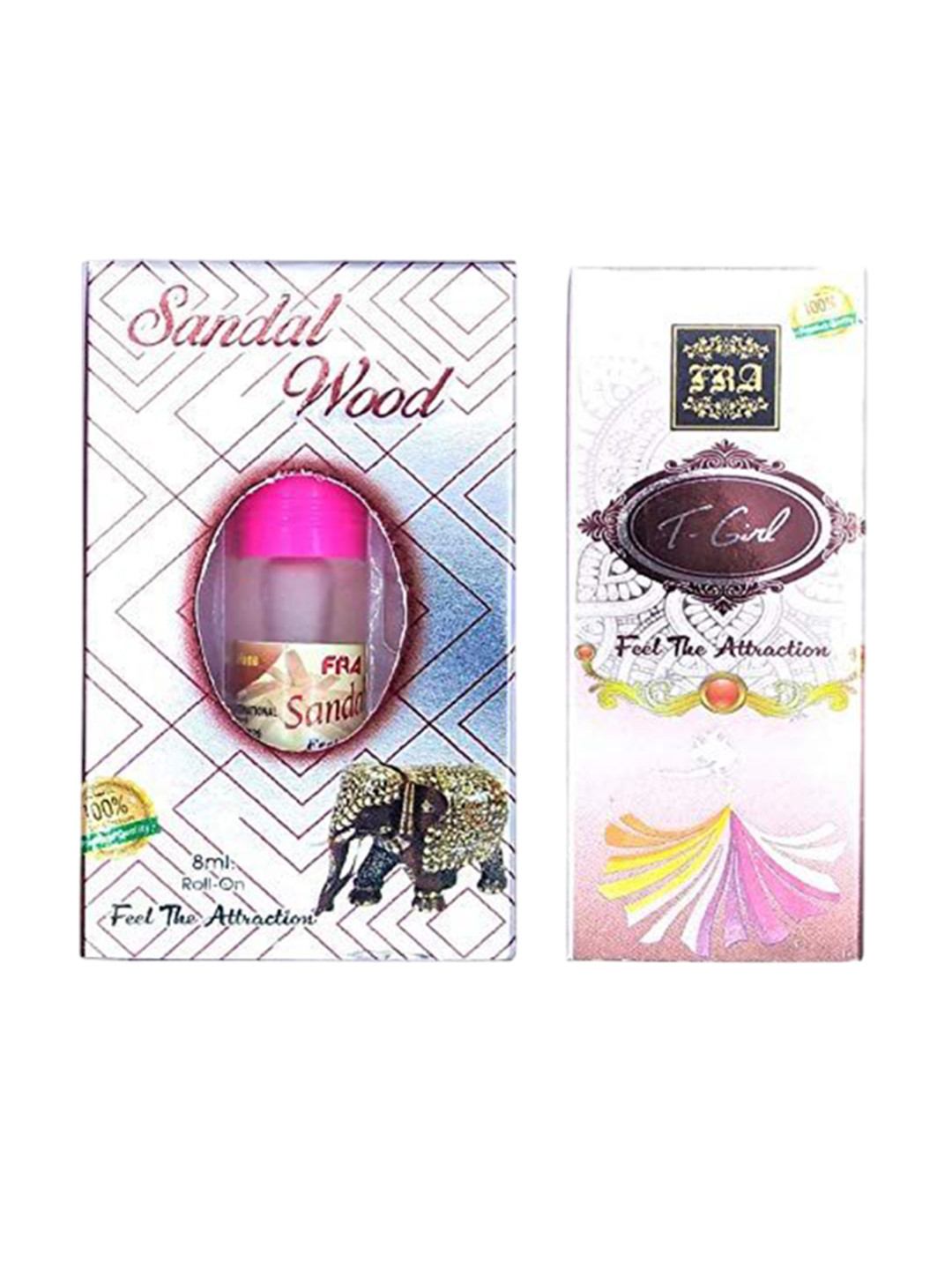 RAVIOUR LIFESTYLE Set Of 2 Sandal Wood & T-Girl Alcohol Free Roll On Attar - 8 ml Each
