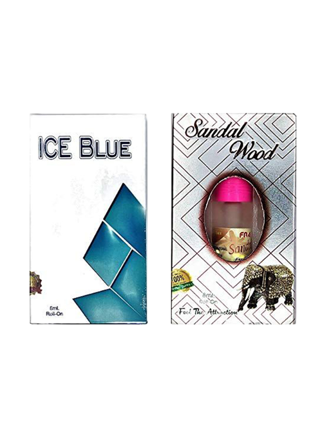 RAVIOUR LIFESTYLE Set Of 2 Sandal Wood & Ice Blue Alcohol Free Roll On Attar - 8 ml Each