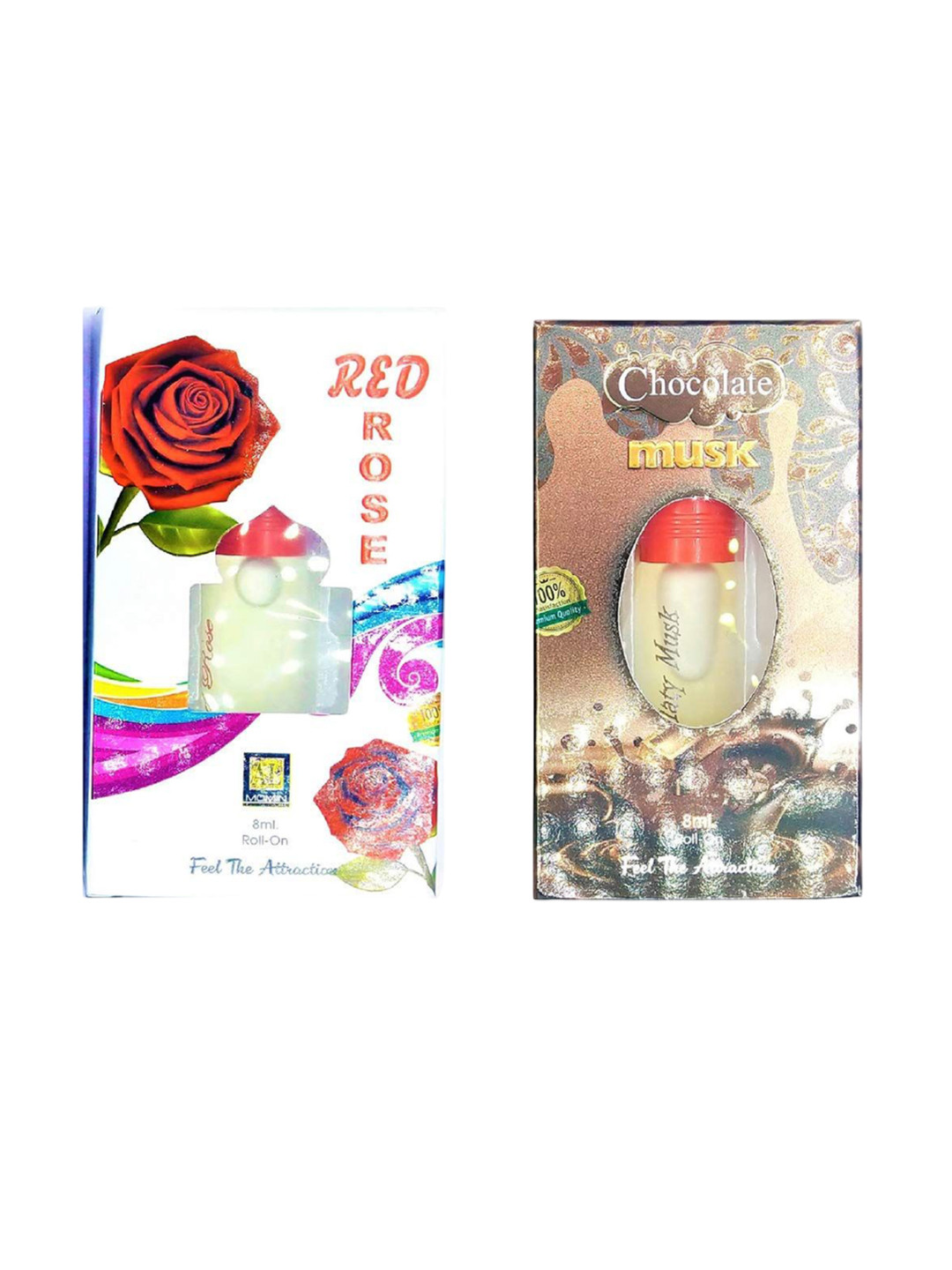 RAVIOUR LIFESTYLE Set Of 2 Red Rose & Chocolate Musk Roll On Attar - 8 ml Each