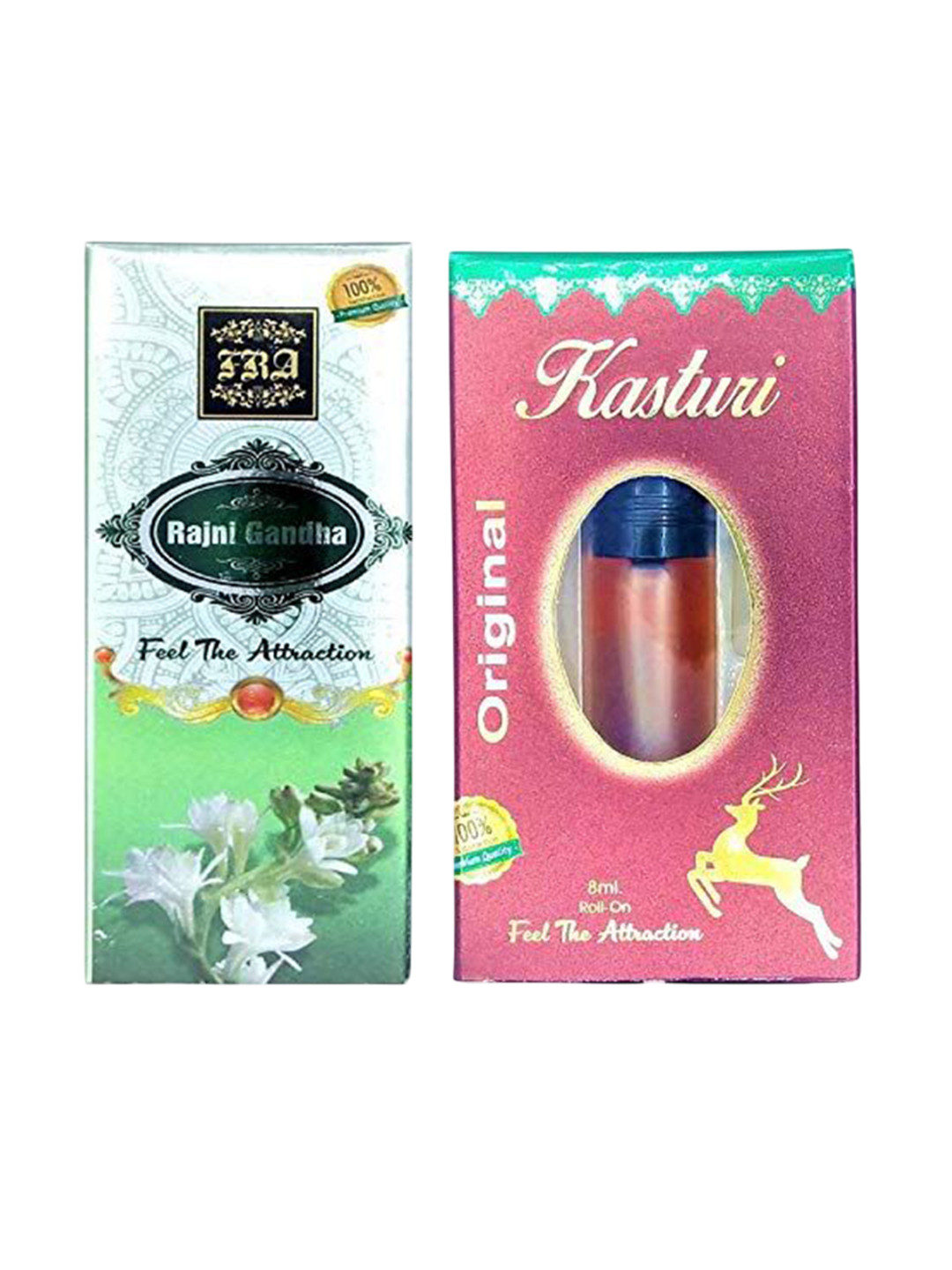 RAVIOUR LIFESTYLE Set Of 2 Kastoori & Rajni Gandha Alcohol Free Roll On Attar - 8 ml Each