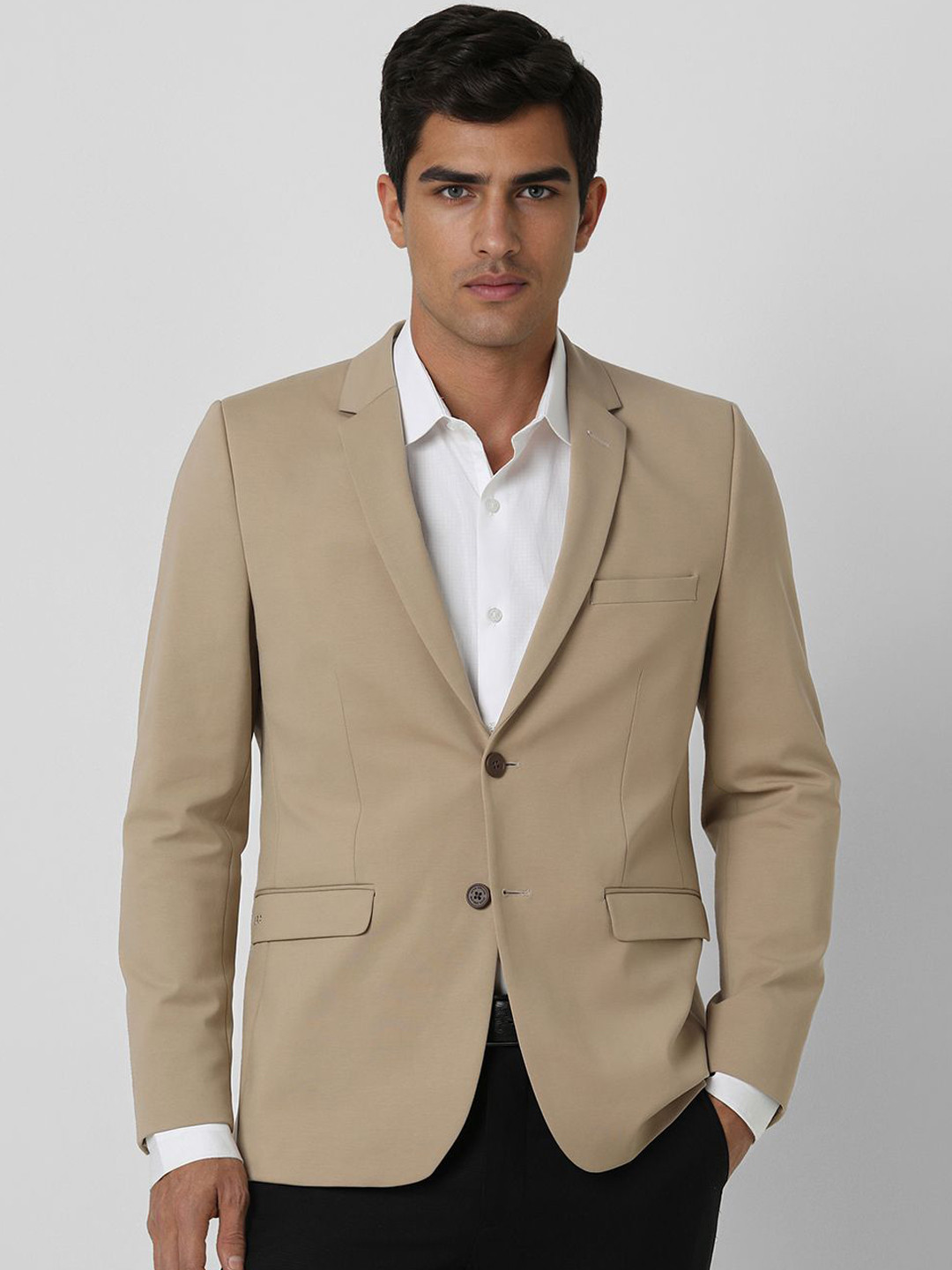 Peter England Elite Single-Breasted Long Sleeves Double Vent Slim-Fit Formal Blazer