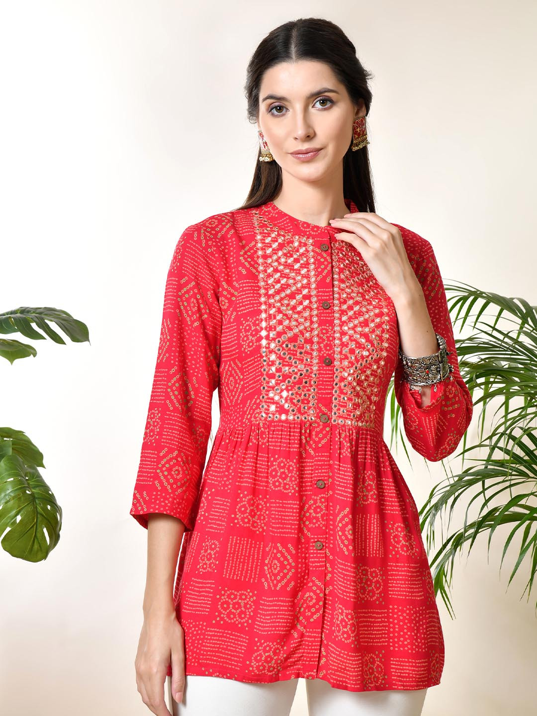 Dipani Bandhani Printed Mirror Work Kurti