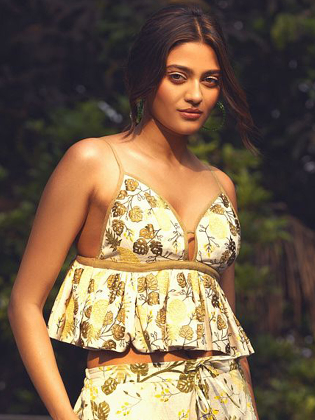 Akashi Clothing Tropical Embroidered Cotton Peplum Crop Top