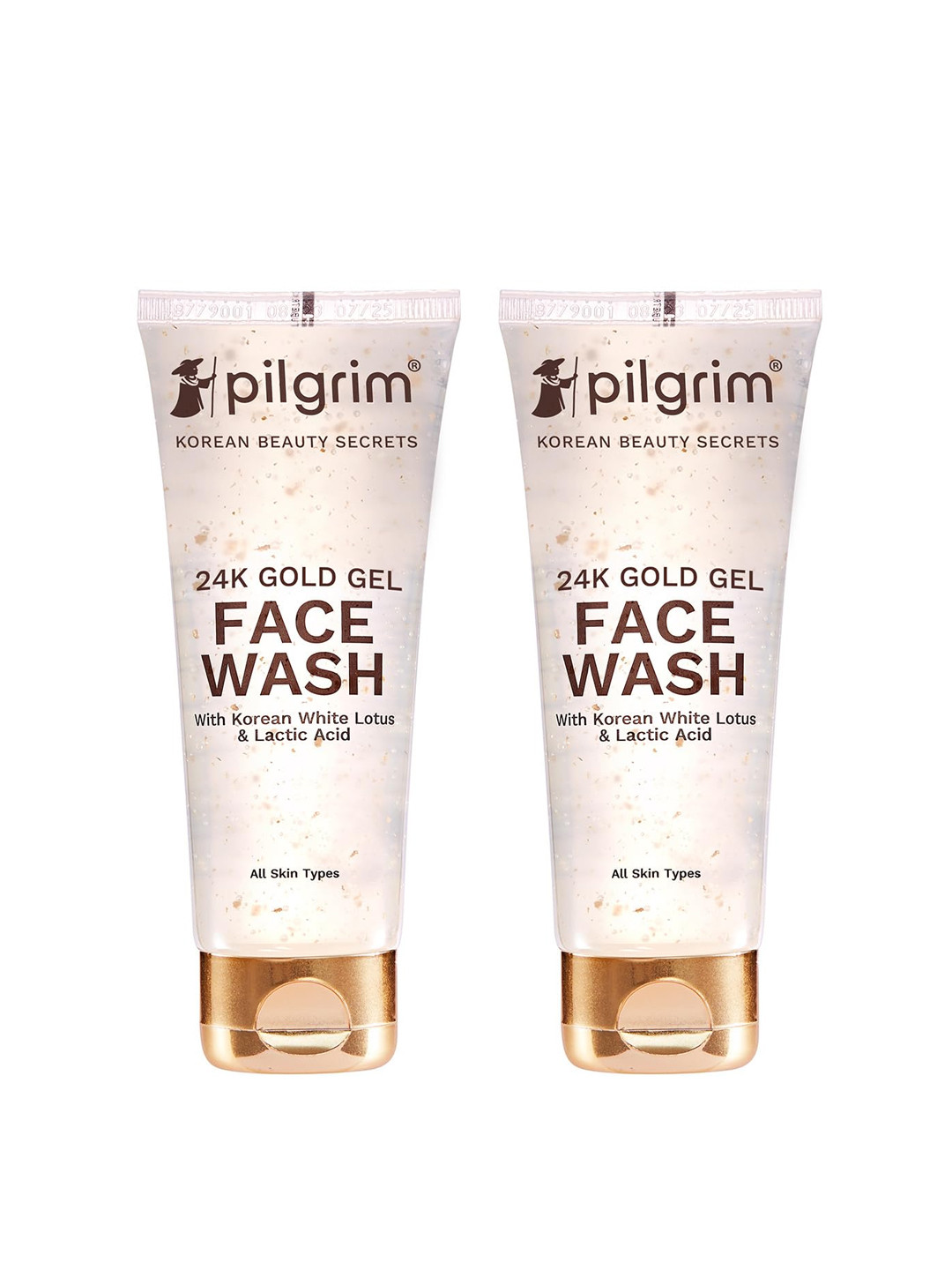 Pilgrim Set Of 2 24K Gold Gel Face Wash with Korean White Lotus & Lactic Acid - 80ml Each