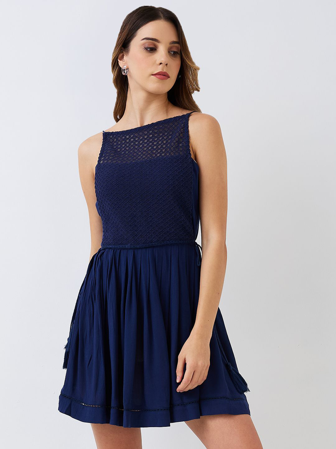 HERE&NOW Lace Inserted Fit & Flare Dress
