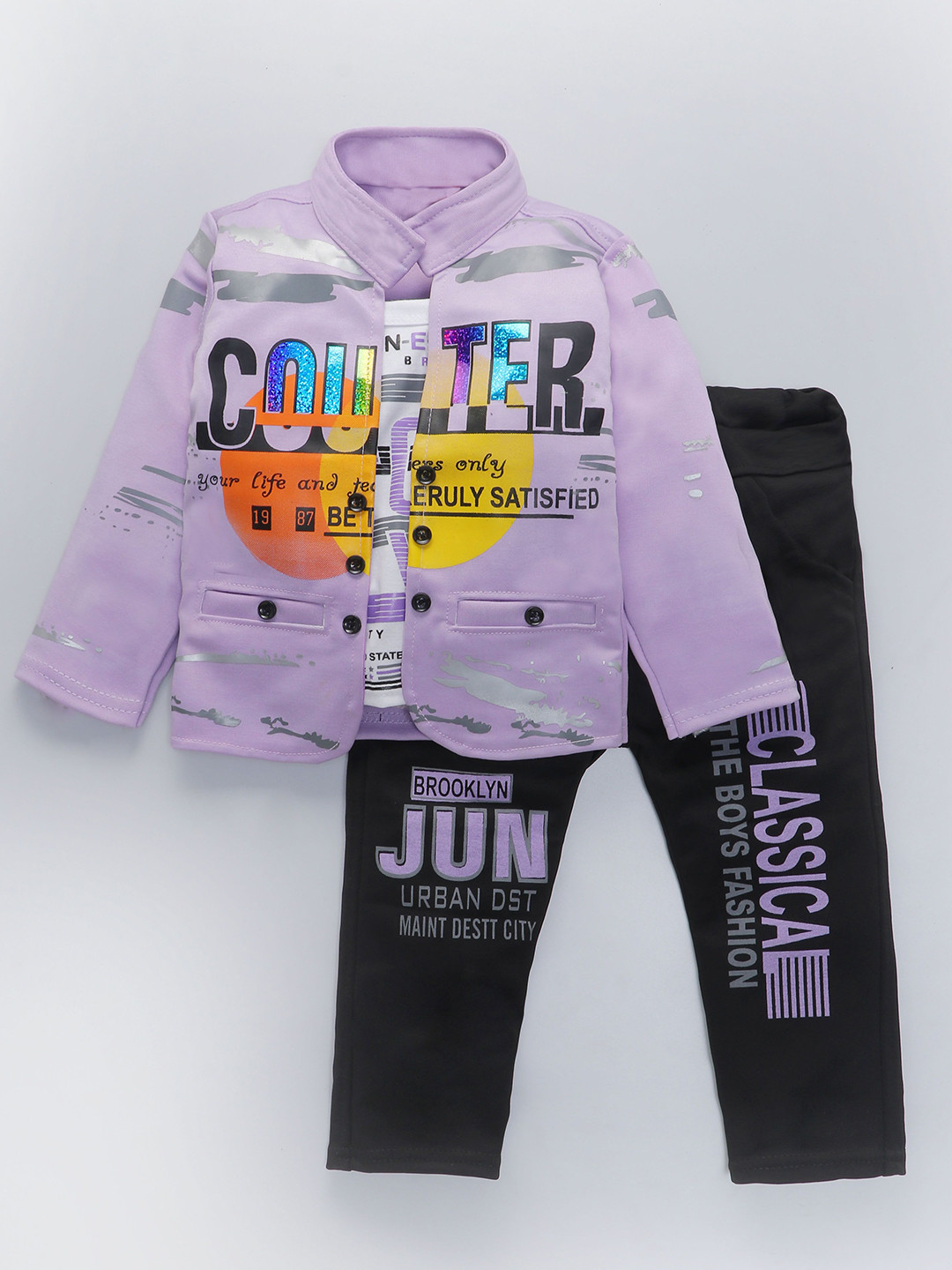 Usman Harooni Collection Boys Typography Printed Hooded T-shirt With Shirt & Trousers