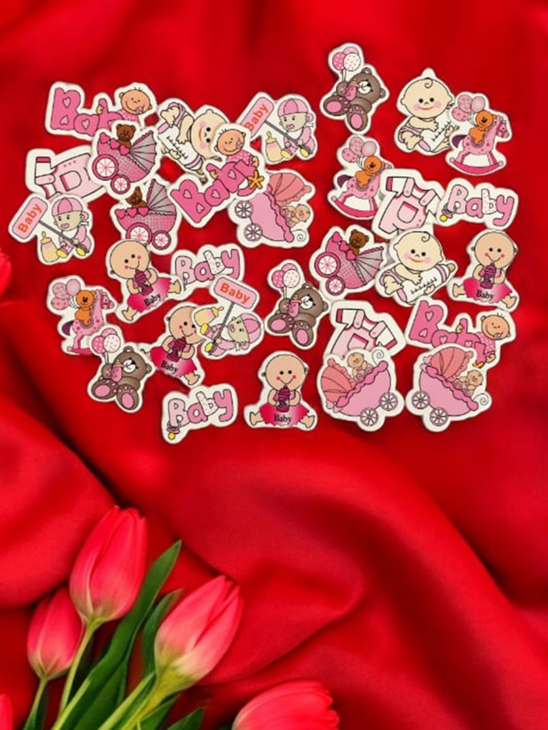 CHOCOZONE Pink & White 100 Pieces 3D Baby Shower Announcement Decor