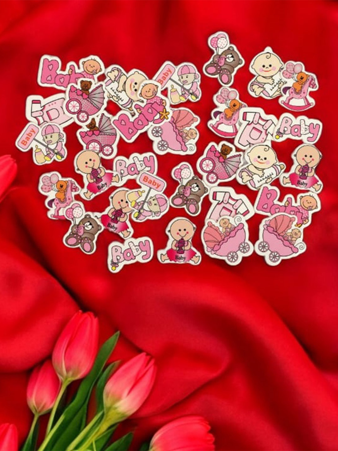 CHOCOZONE Pink & White 50 Pieces Baby Girl 3D Birthday Decor