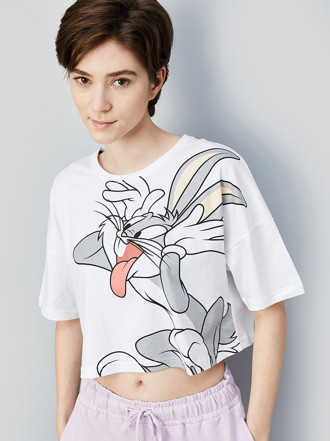 max Women Bugs Bunny Graphic Printed Round Neck Cotton Boxy T-shirt
