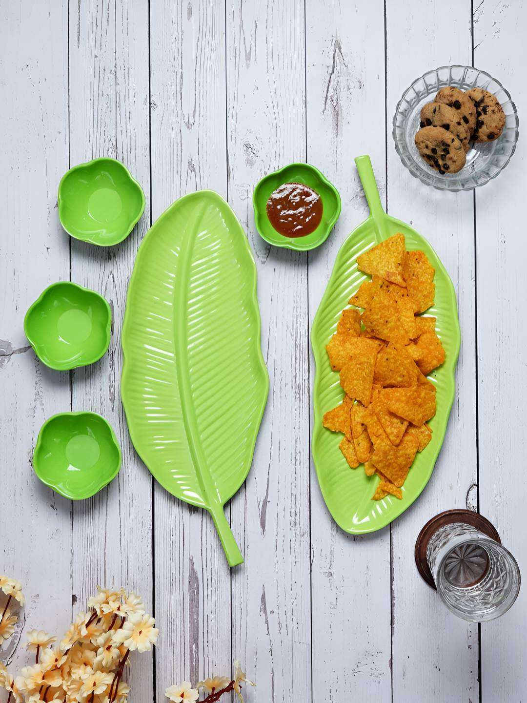 Aura Green Melamine 6 Pieces Dishwasher and Microwave Safe Serving Tray