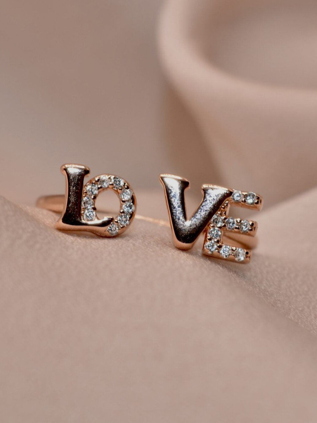 Luxevogue Lo ve Forever Spark Rose Gold-Plated Sterling Silver Cubic Zirconia Ring