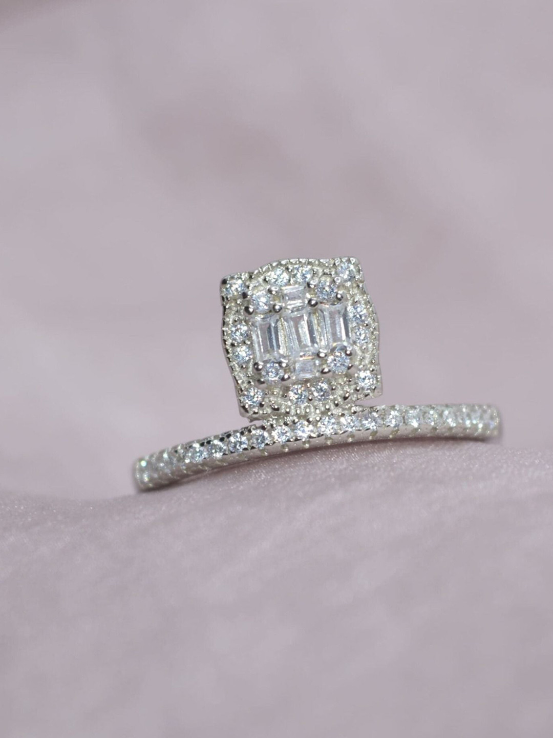 Luxevogue Elevated Square Stones Stack 925 Sterling Silver Rhodium-Plated Finger Ring