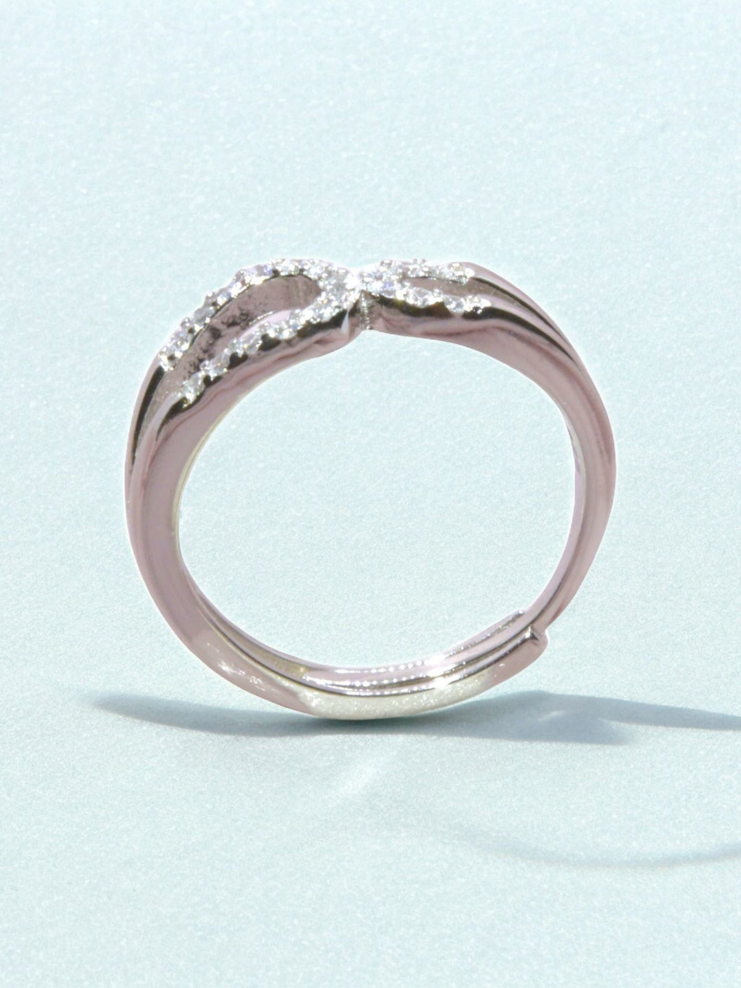 Luxevogue Curves of Elegance 925 Sterling Silver Rhodium-Plated Cubic Zirconia Finger Ring