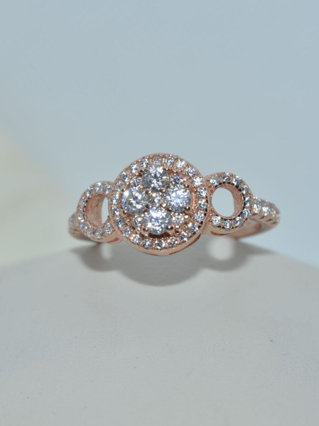 Luxevogue Sterling Silver Rose Gold-Plated Cubic Zirconia Sparkler Finger Ring