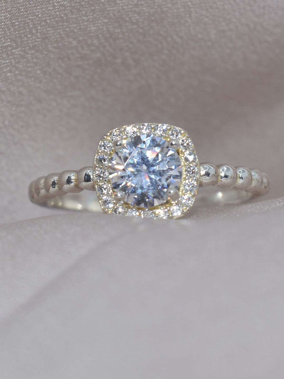 Luxevogue Sterling Silver Rhodium-Plated Cubic Zirconia Luminous Elegance Finger Ring