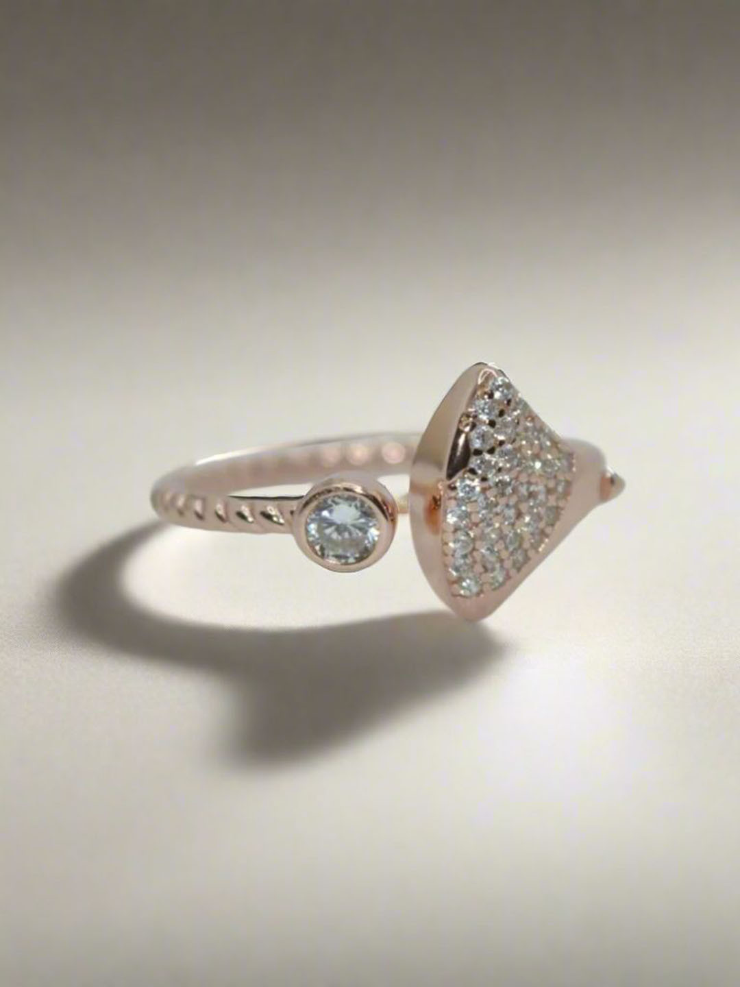 Luxevogue Sterling Silver Rose Gold-Plated Cubic Zirconia Adjustable Rose Finger Ring