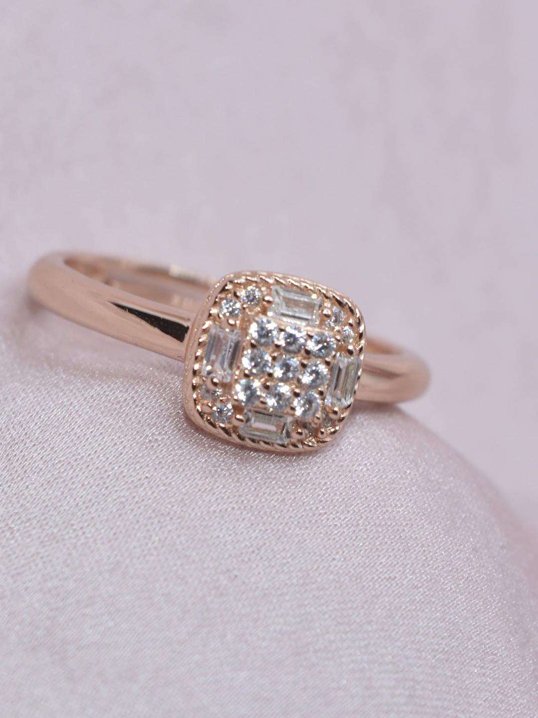 Luxevogue Structured Brilliance 925 Sterling Silver Rose Gold Plated CZ Studded Ring