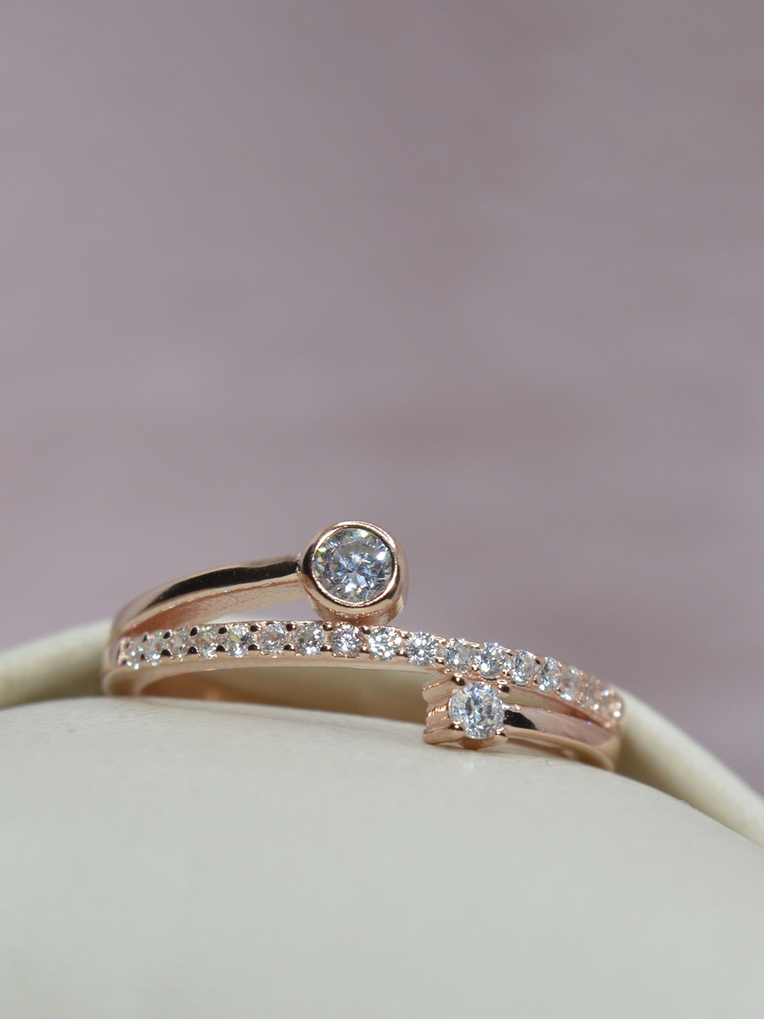 Luxevogue Sparkling Trails 925 Sterling Silver Rose Gold Plated CZ Studded Ring