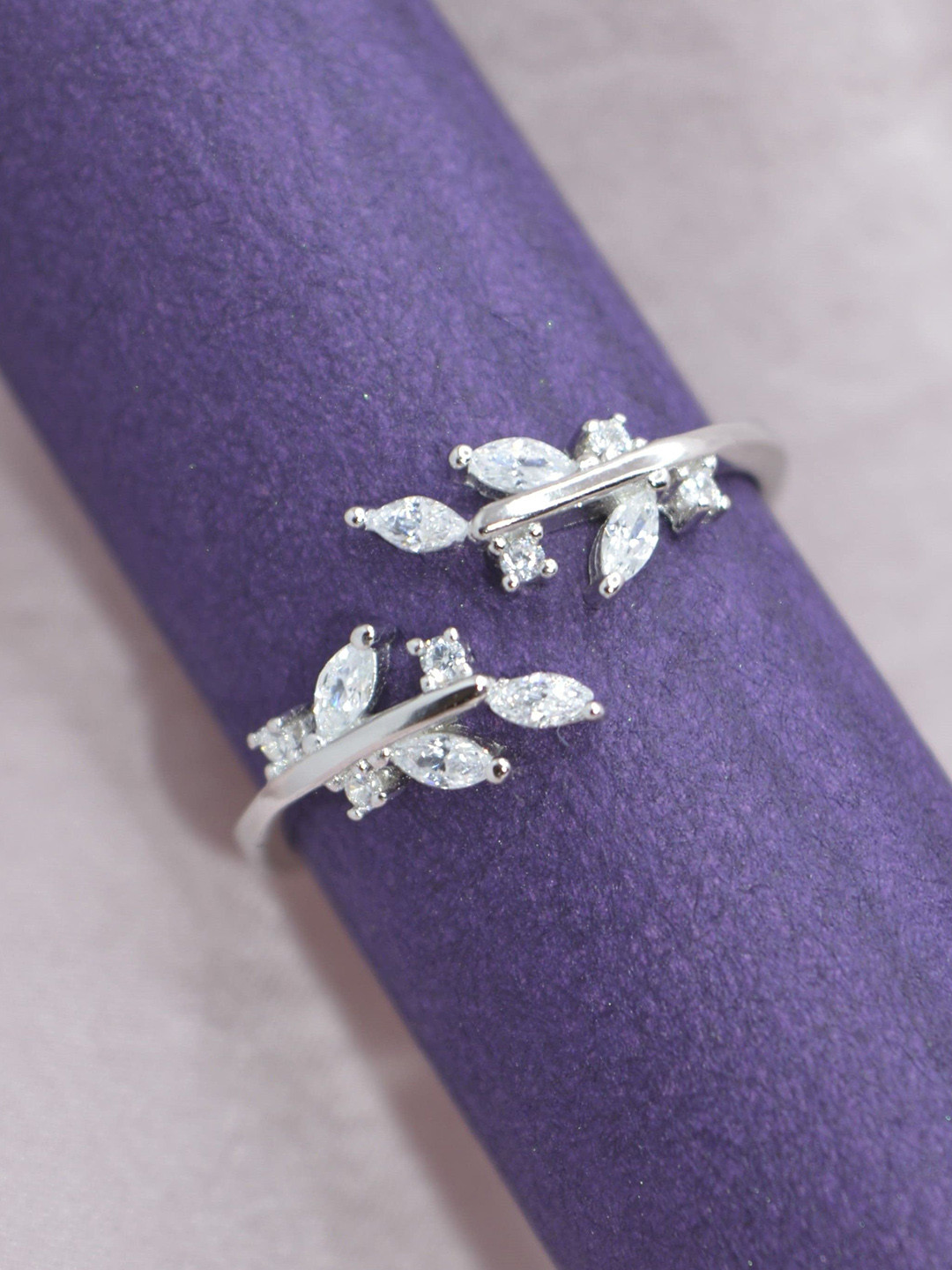 Luxevogue Botanical Whimsy 925 Sterling Silver Rhodium Plated CZ Studded Ring