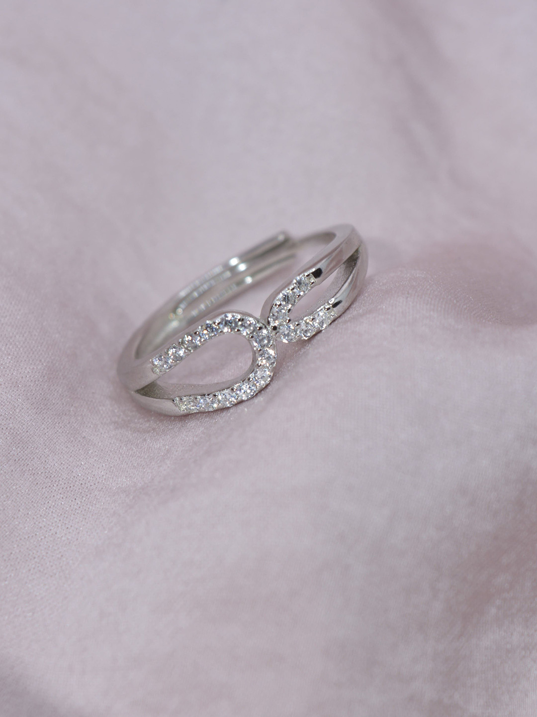 Luxevogue 925 Sterling Silver Rhodium-Plated CZ-Stone Studded Curves of Elegance Ring