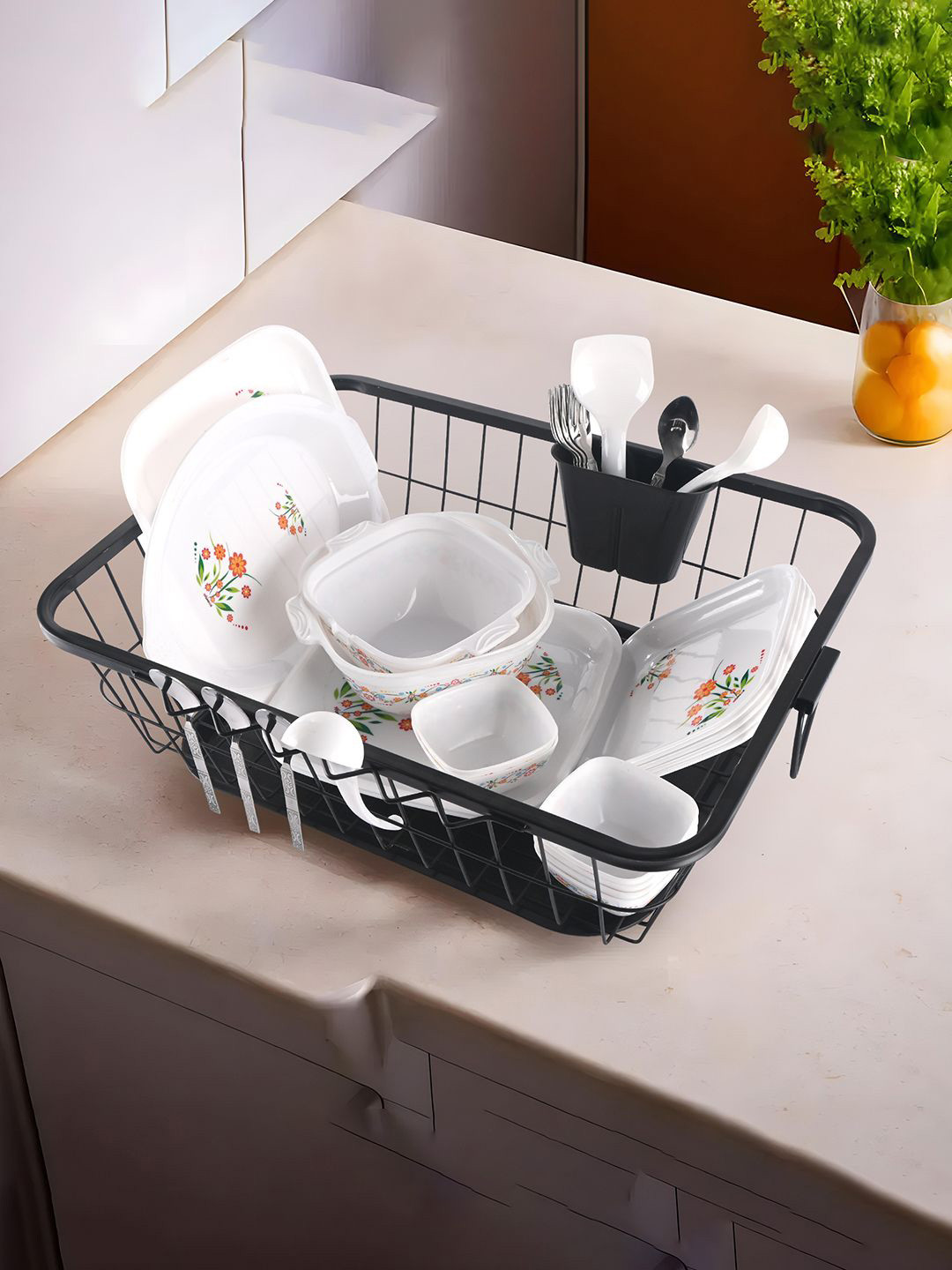 Kuber Industries Stainless Steel Dish Drying Rack For Kitchen With Water Strainer Tray