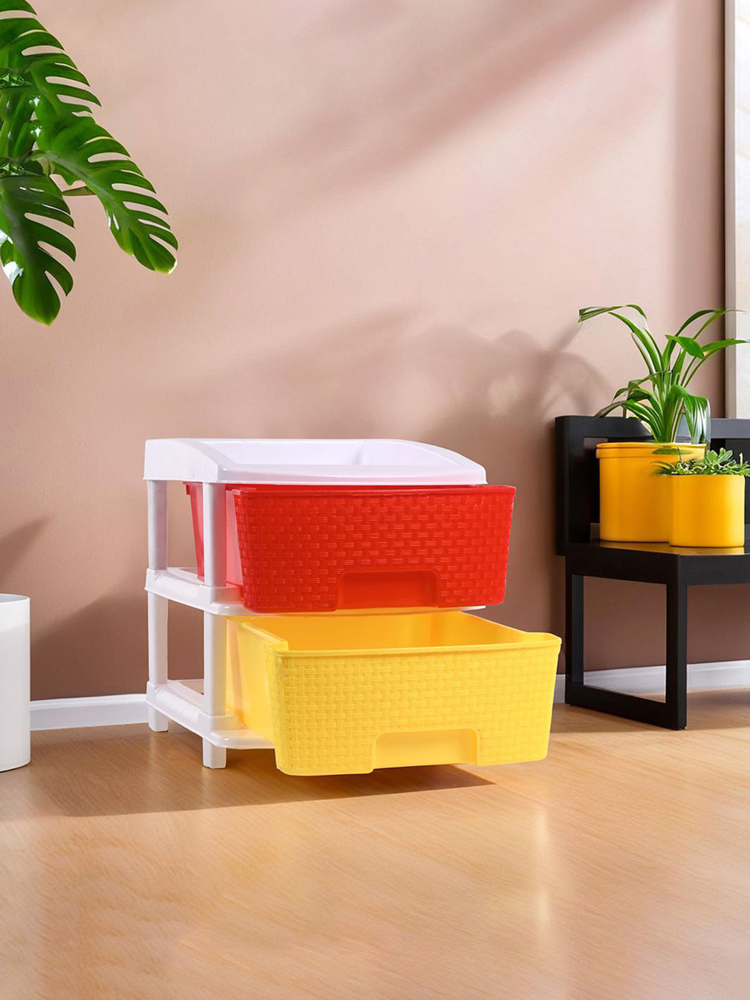 Kuber Industries White & Red 2 Layer Plastic Modular Drawer Storage Rack Drawer Organiser