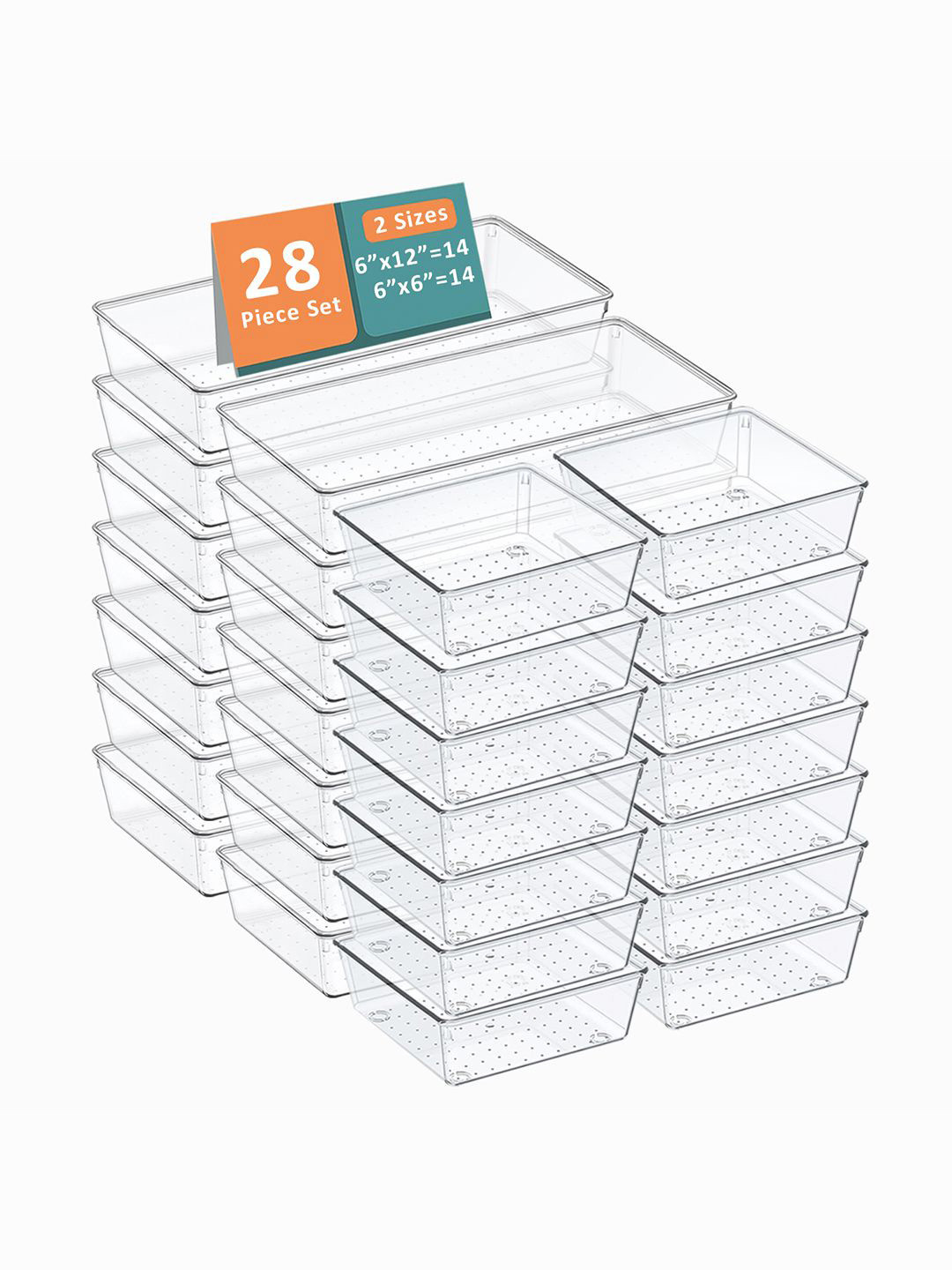 Kuber Industries Transparent 28 Pieces Reusable Drawer Organisers Cosmetics Makeup