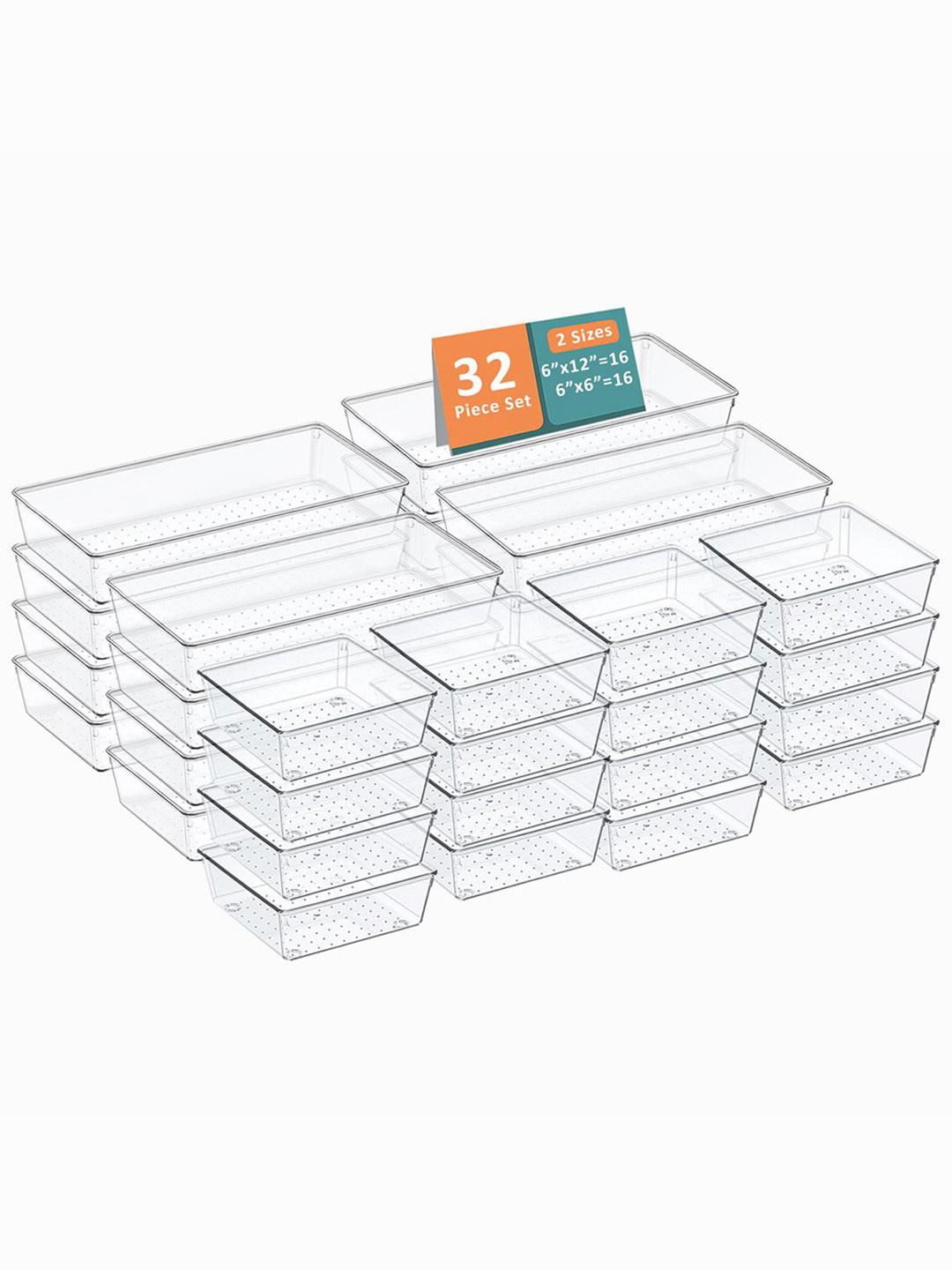 Kuber Industries Transparent 32 Pieces Reusable Drawer Organisers Cosmetics Makeup