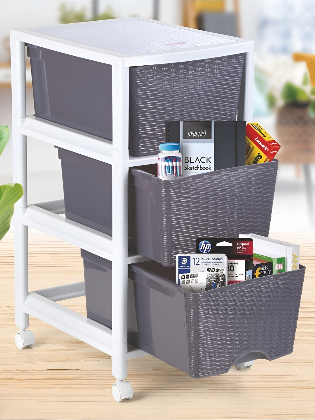 Nayasa Grey Cane Carnival Tuckins Multi-Compartment Storage Organizer