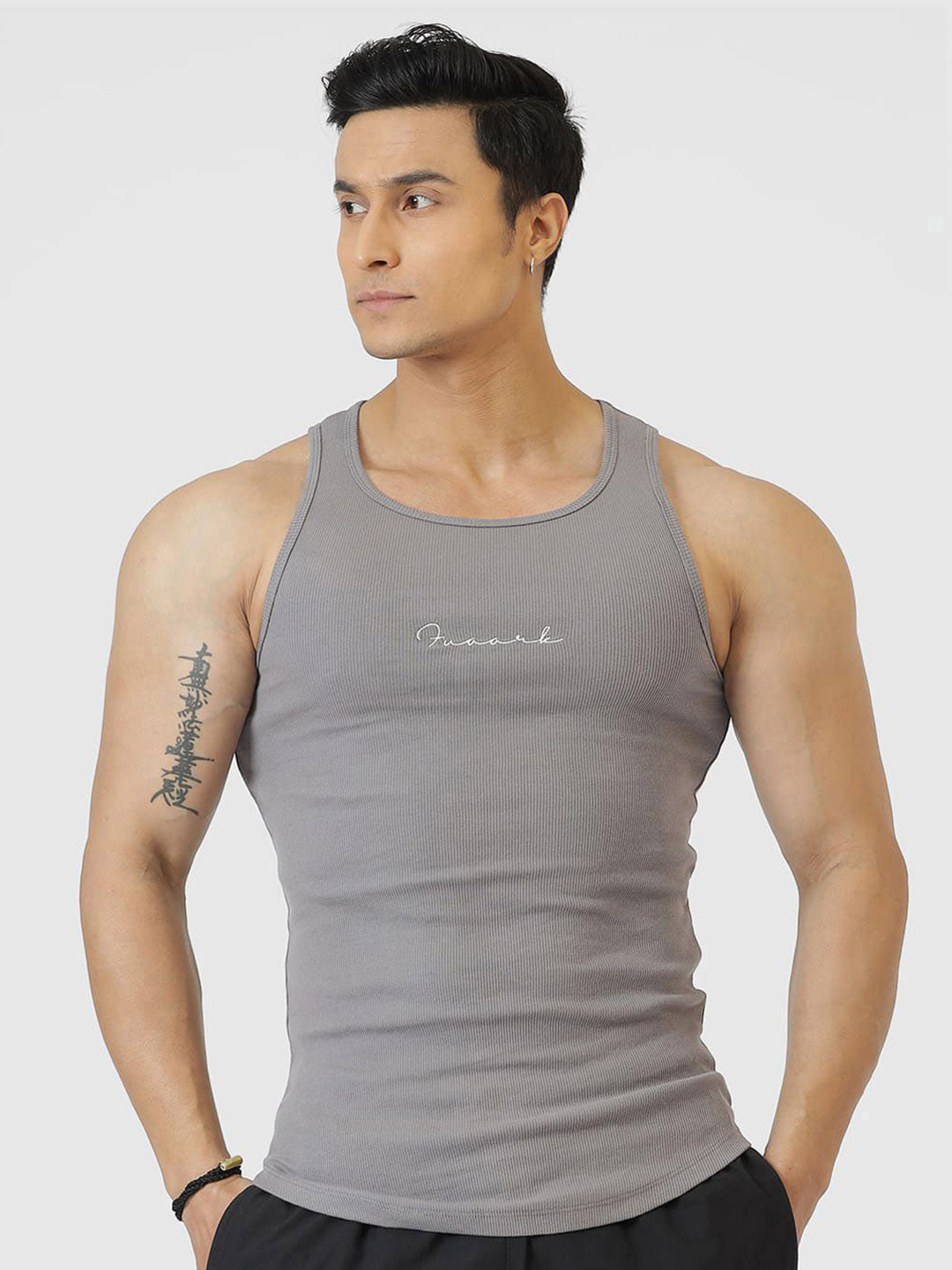 Fuaark Gym & Workout Ribbed Grey Tank For Men's