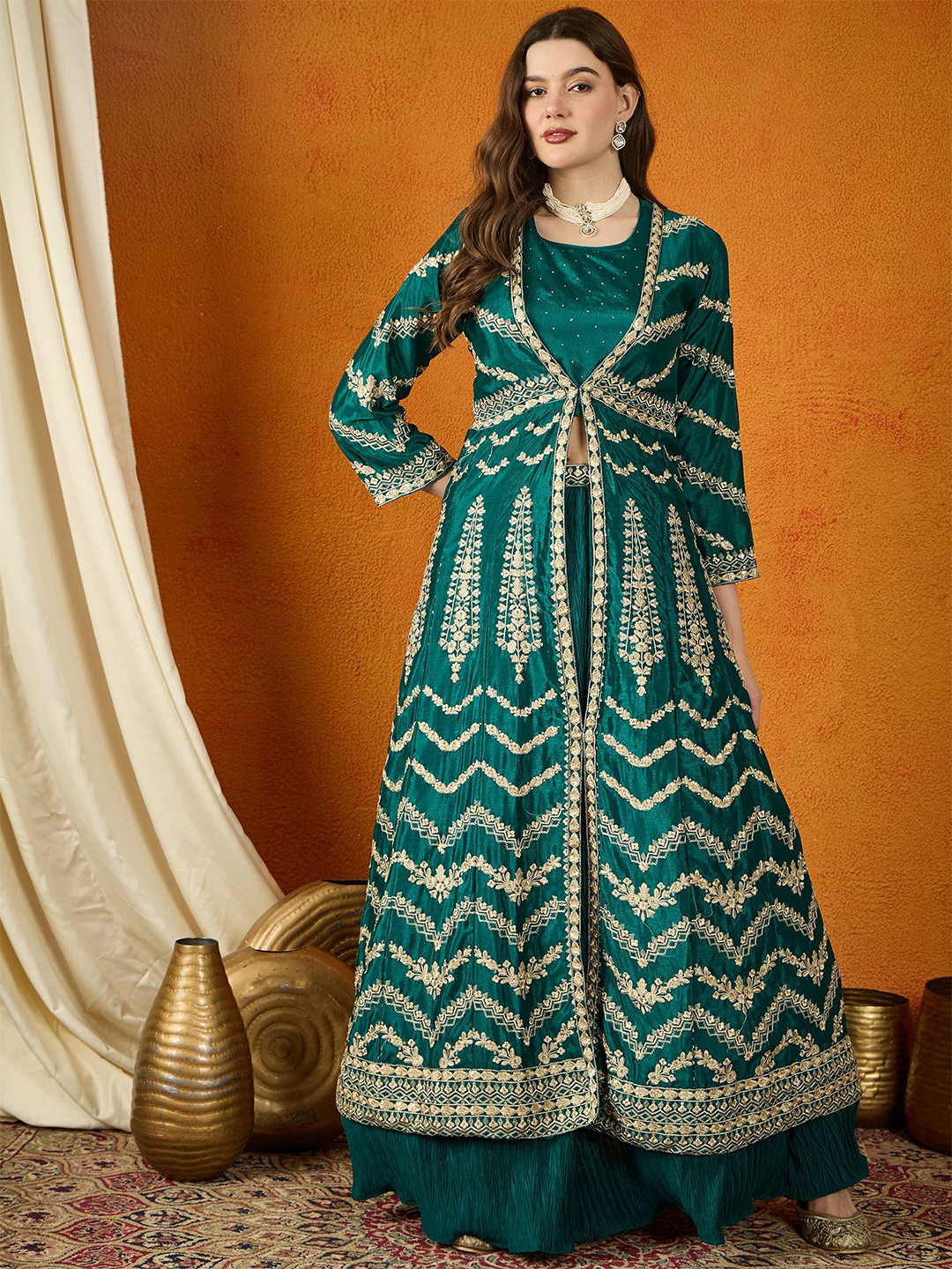 Miss Ethnik Embroidered Thread Work Ready to Wear Lehenga & Blouse With Jacket