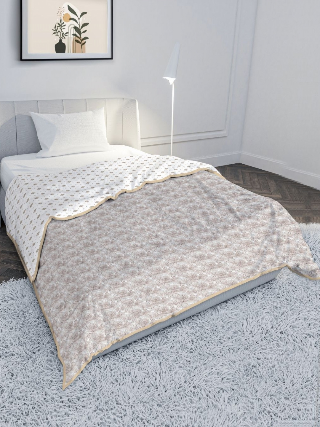 MAYFAIR HOMES LONDON Brown & White Printed Cotton  AC Room 120 GSM Single Bed Dohar