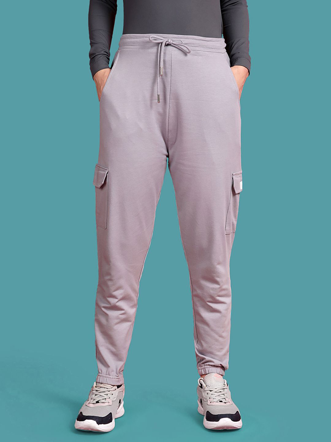 TWIN BIRDS Women Soft Cotton Solid Mid Rise Joggers with Adjustable Fit and cargo Pockets