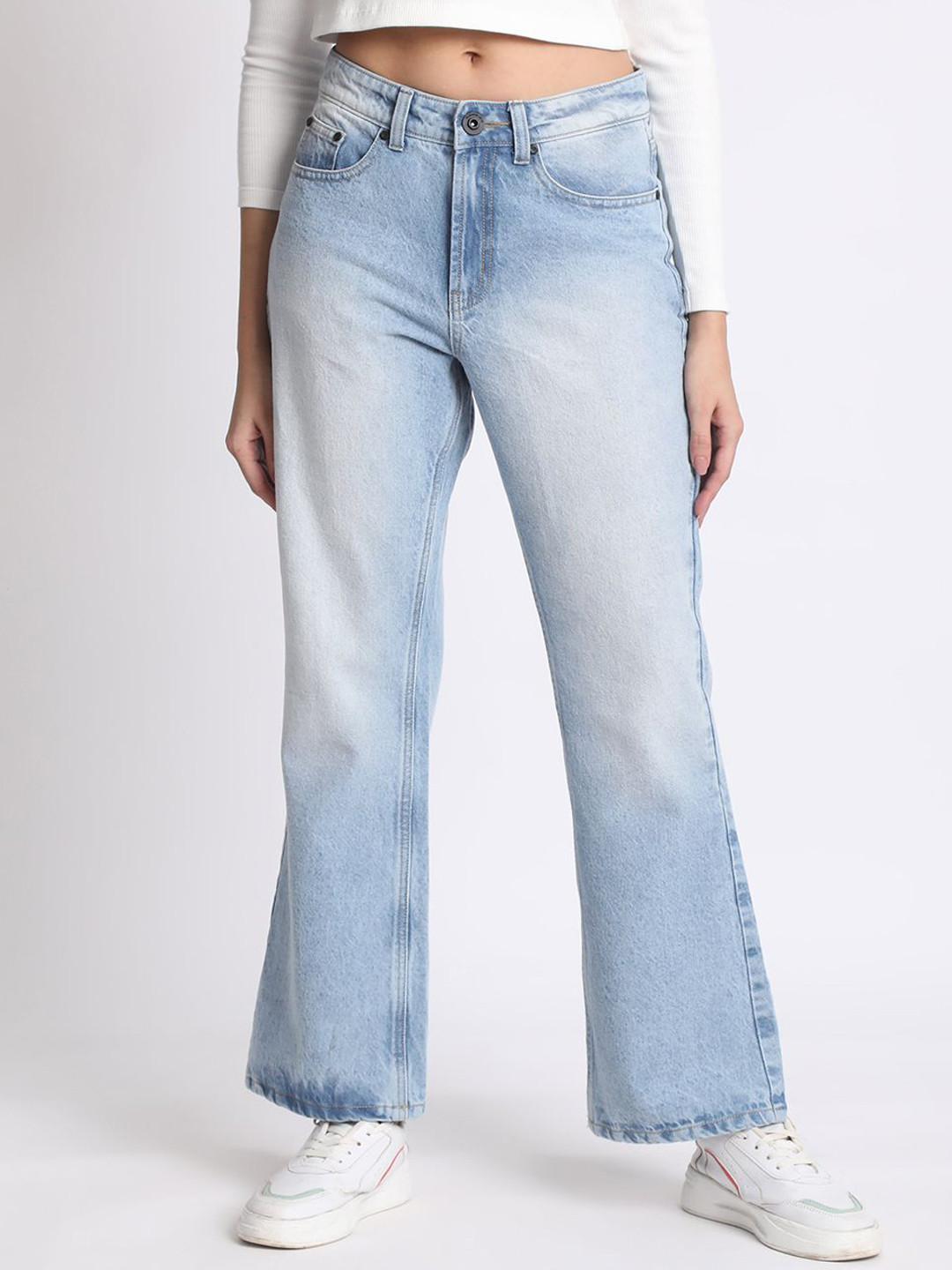 The Roadster Lifestyle Co Women Pure Cotton Light Fade Bootcut Jeans
