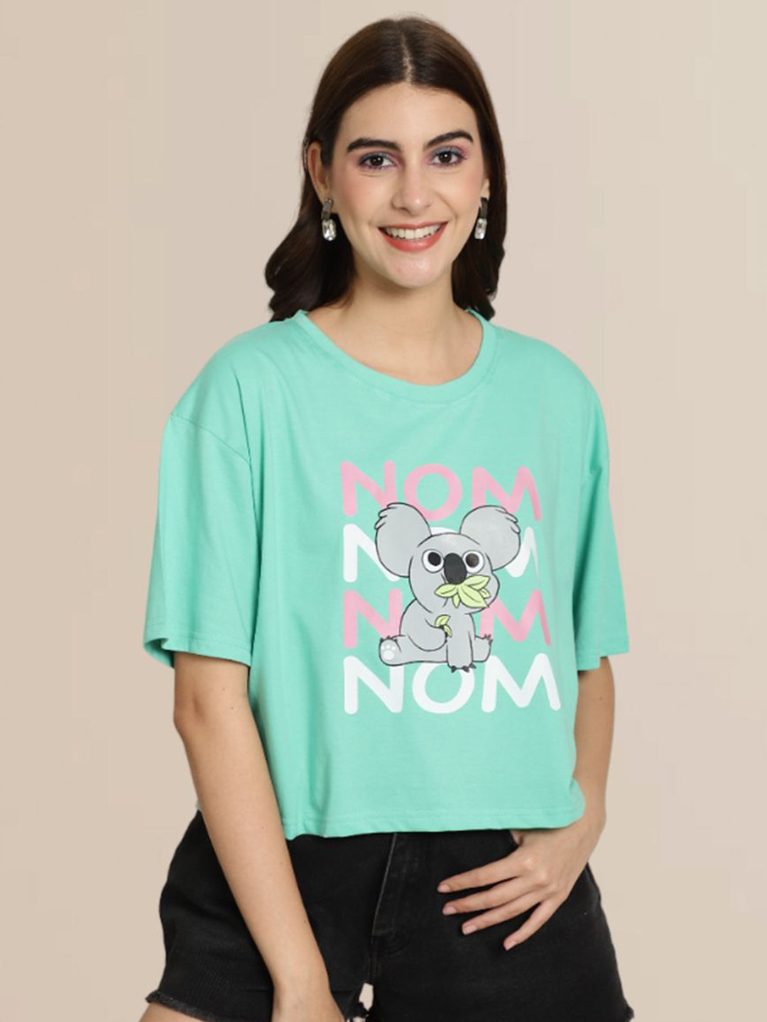 Dreambe Women Typography Printed Round Neck Cotton Oversized T-shirt