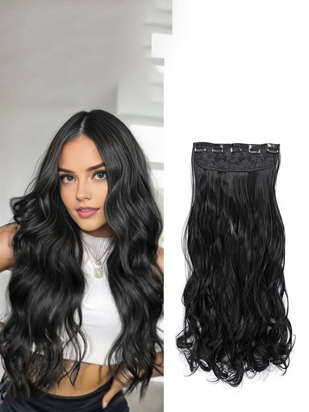 D-Divine Clip-In Wavy Locks Hair Extension - 22 Inch - Black