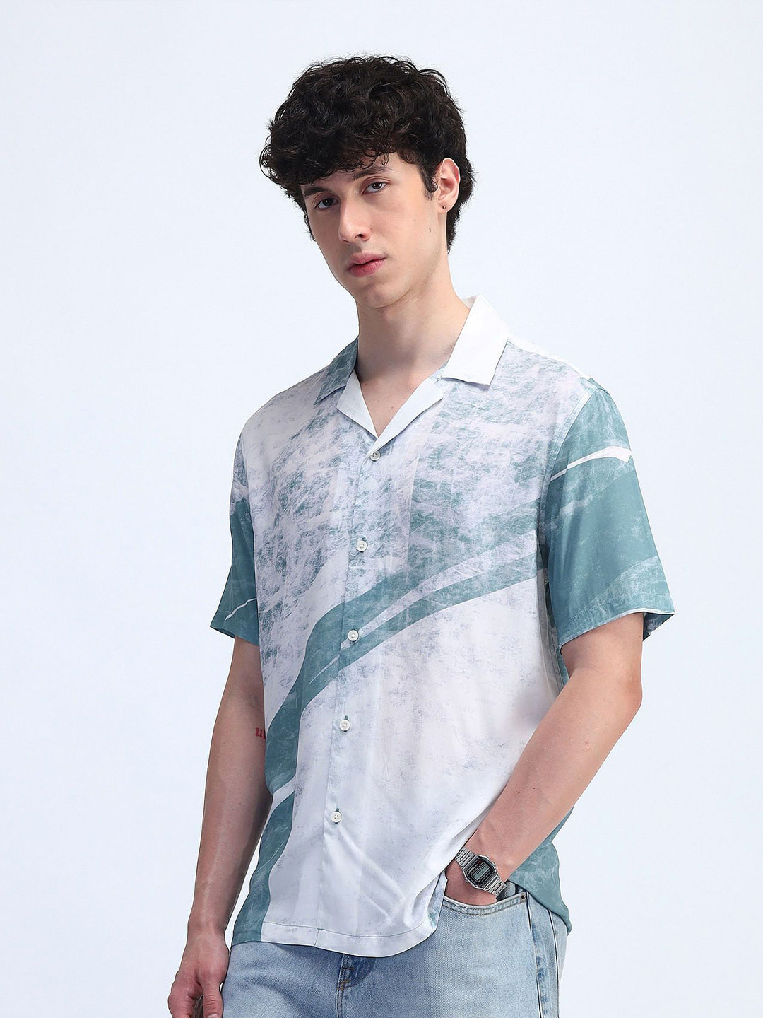Flying Machine Men Cuban Collar Colourblocked Casual Shirt