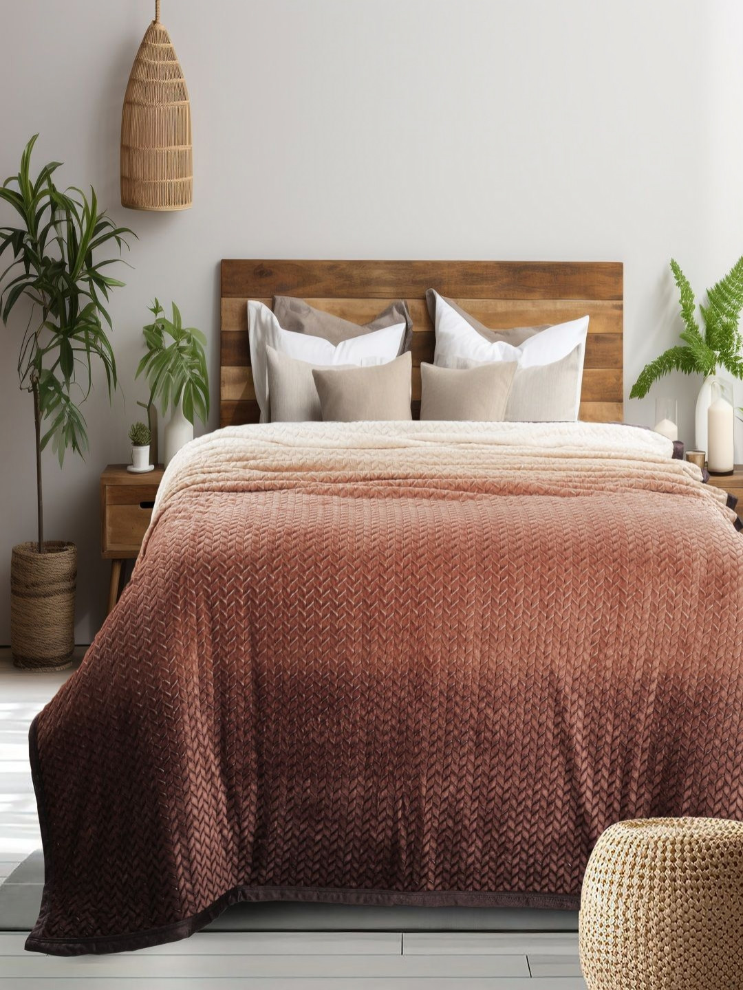 GAPU & BALY Copper-Toned Striped Microfiber 300 GSM AC Room Single Bed Blanket