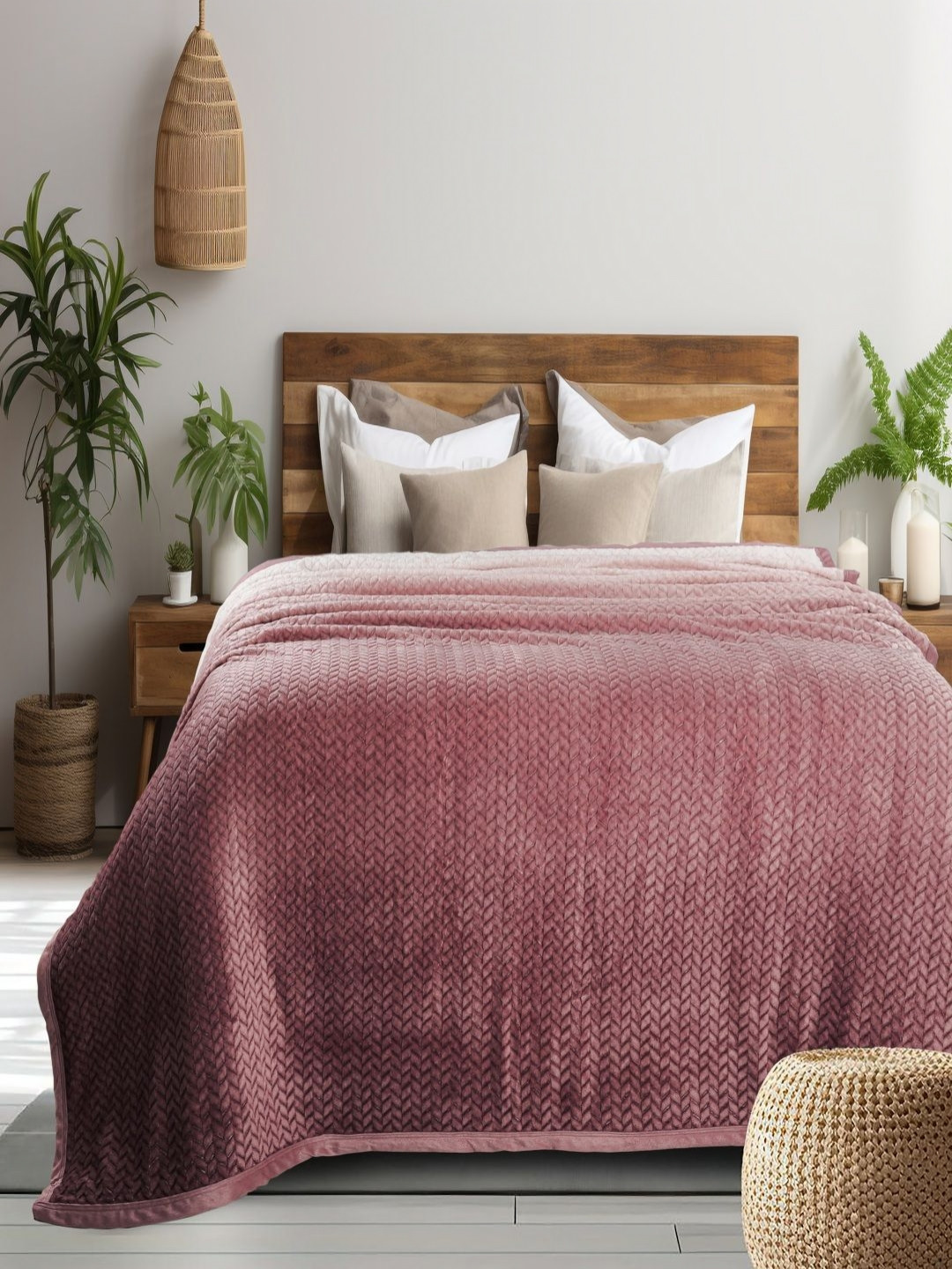 GAPU & BALY Rose Gold Striped Microfiber 300 GSM AC Room Single Bed Blanket