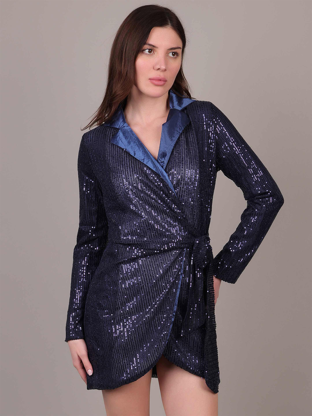 iki chic Women Sequin Embellished Wrap Mini Dress