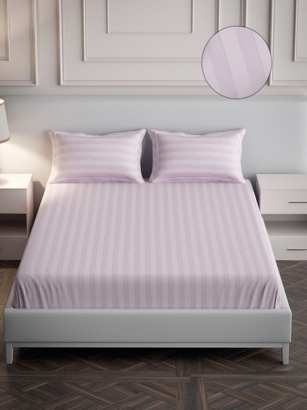 Mulberry Living Elysian Stripes Pink Striped Pure Cotton 300 TC King Fine Bedsheet with 2 Pillow Covers-108 x 108 inches