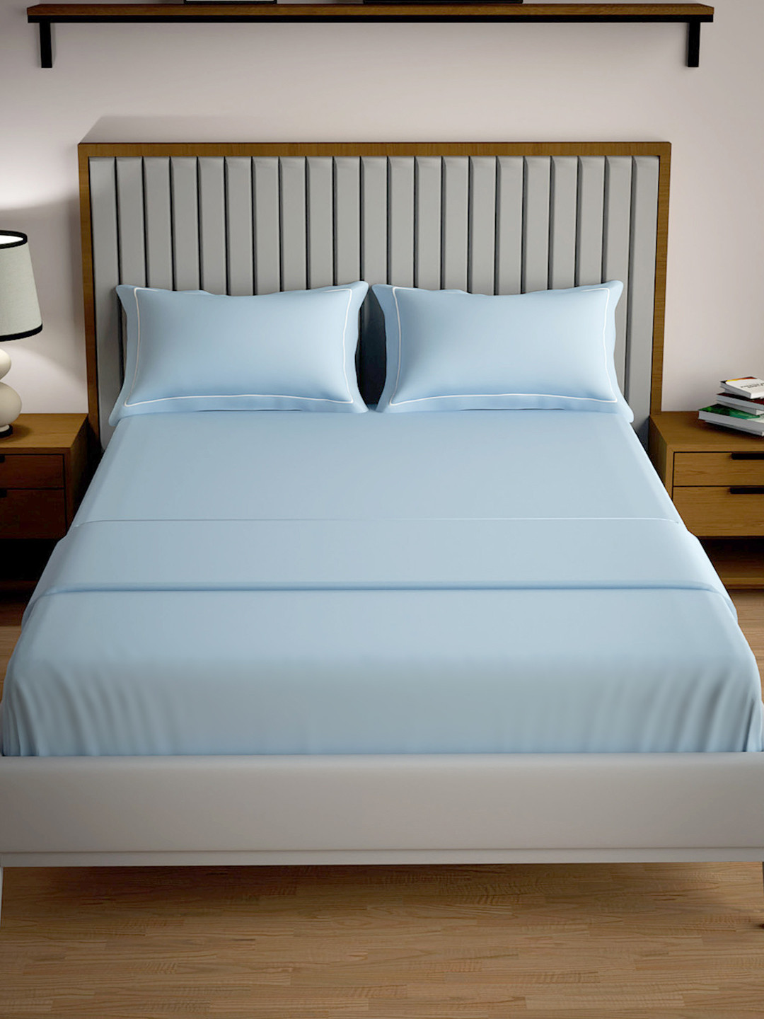 Mulberry Living Serenity Solids Blue Solid Cotton 250 TC Queen Fine Bedsheet with 2 Pillow Covers-228 x 274 cm