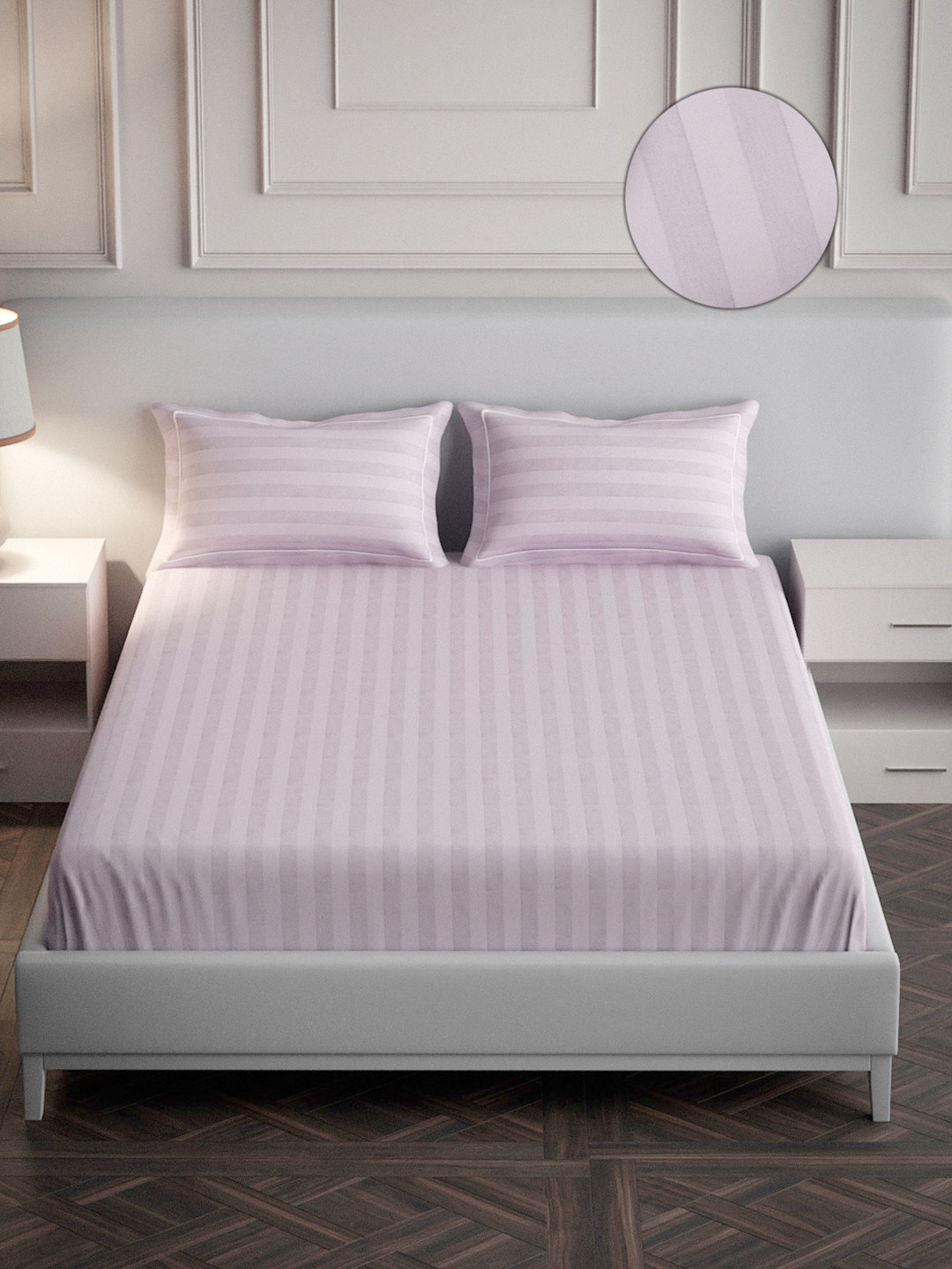 Mulberry Living Elysian Stripes Pink Striped Pure Cotton 300 TC Queen Fine Bedsheet with 2 Pillow Covers-90 x 108 inches