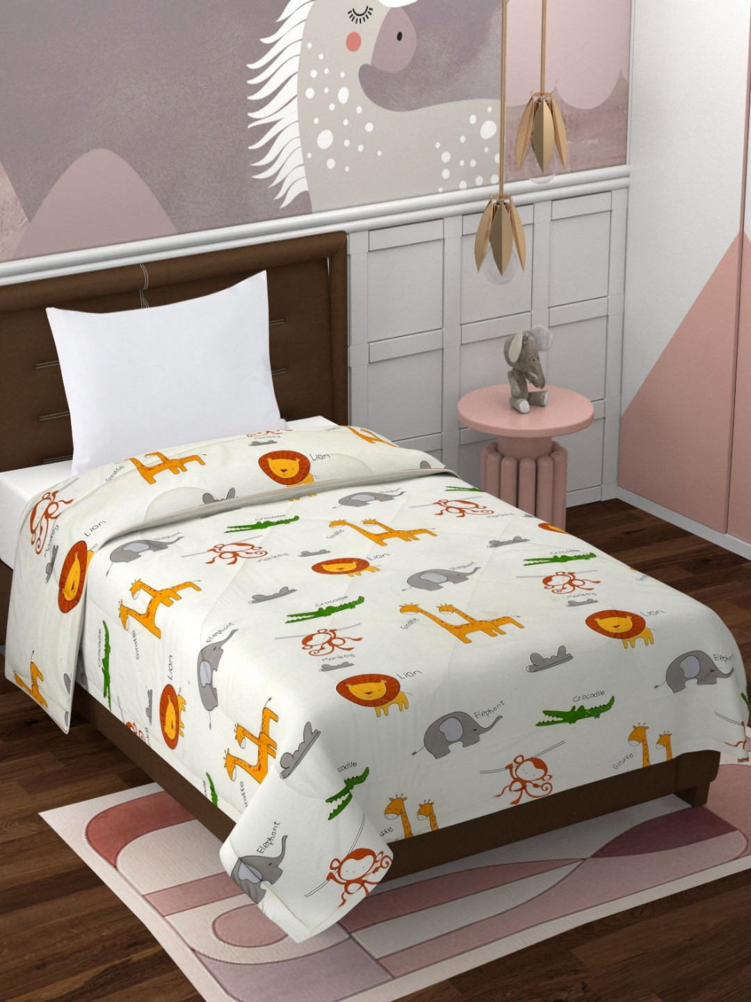 Florida Giggles Cream-Coloured Cartoon Characters Microfiber 500 GSM Single Bed Comforter