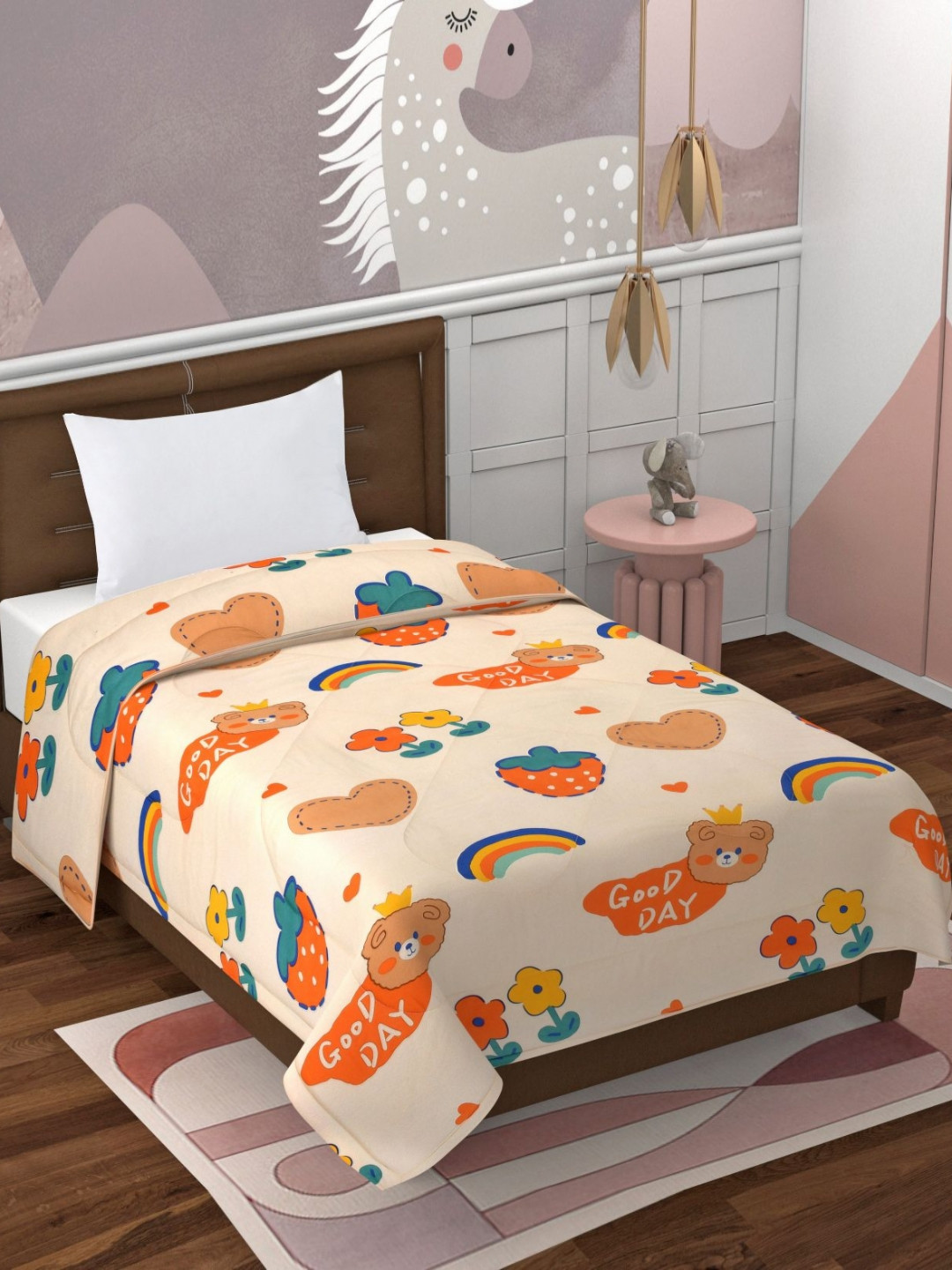 Florida Giggles Beige & Yellow Floral Microfiber 500 GSM Single Bed Comforter