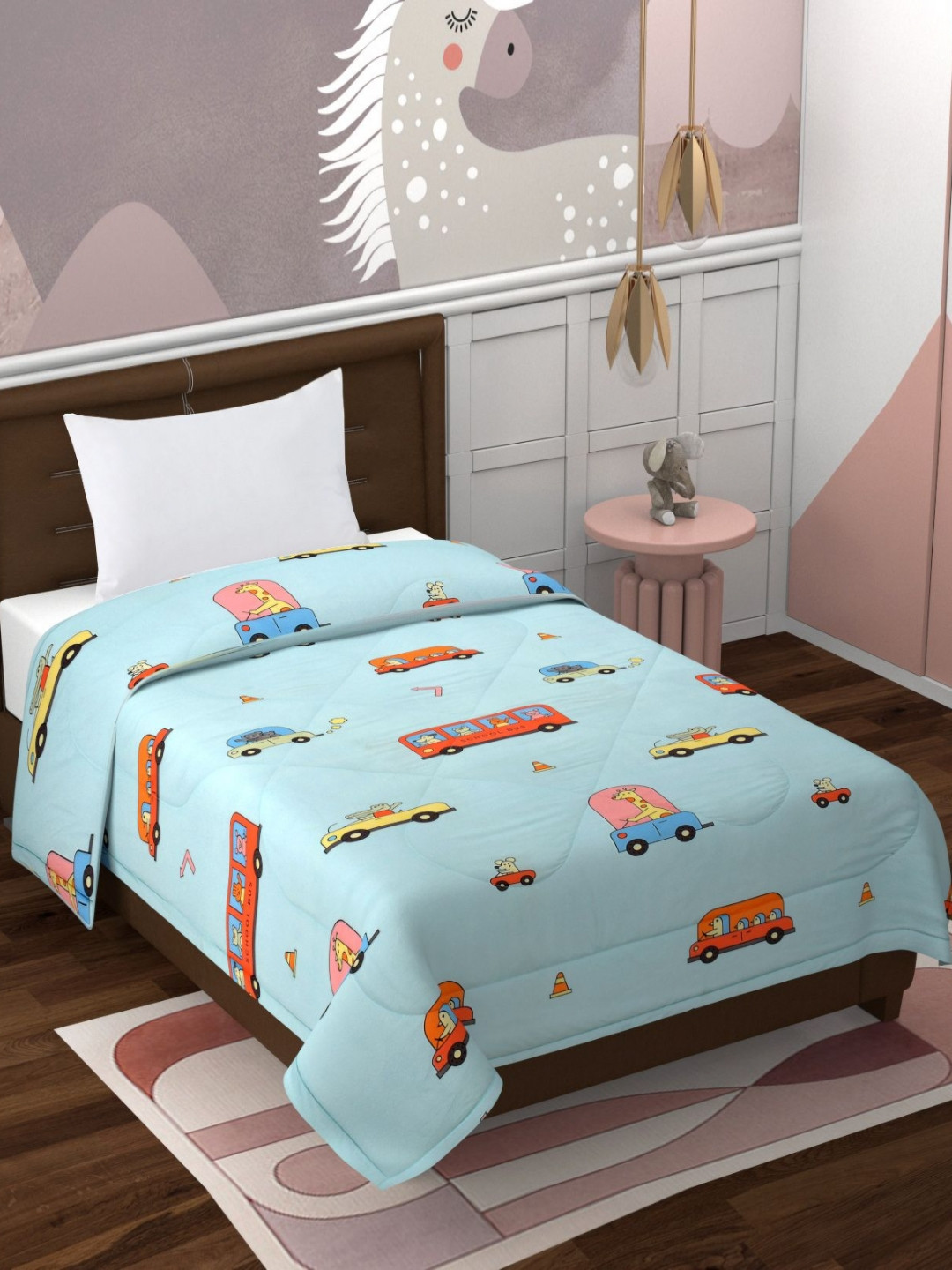 Florida Giggles Blue & Red Cartoon Characters Microfiber 500 GSM Single Bed Comforter