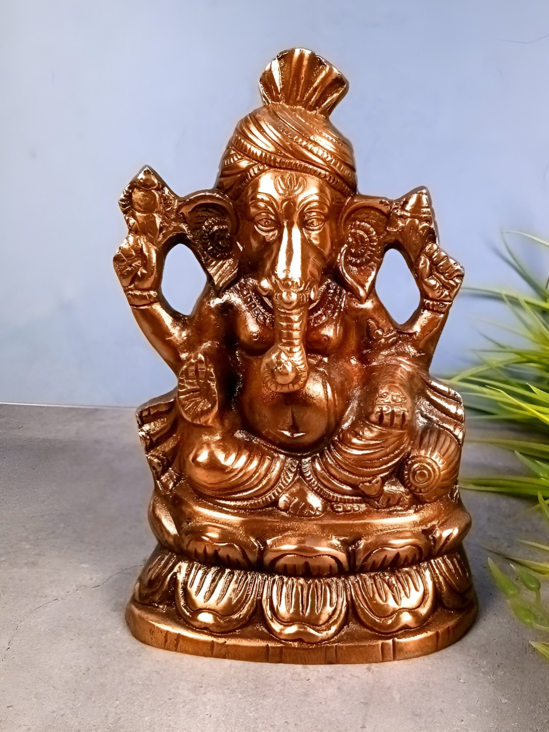 apka mart Ganesh Statue Bronze Metal Metallic Prayer Room Hand-Crafted Medium Showpiece - 9.4 Inches